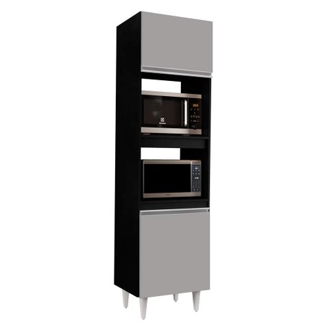Paneleiro Torre Quente para Cozinha 02 Portas Ruth Preto e Cinza 56 cm - D’Rossi