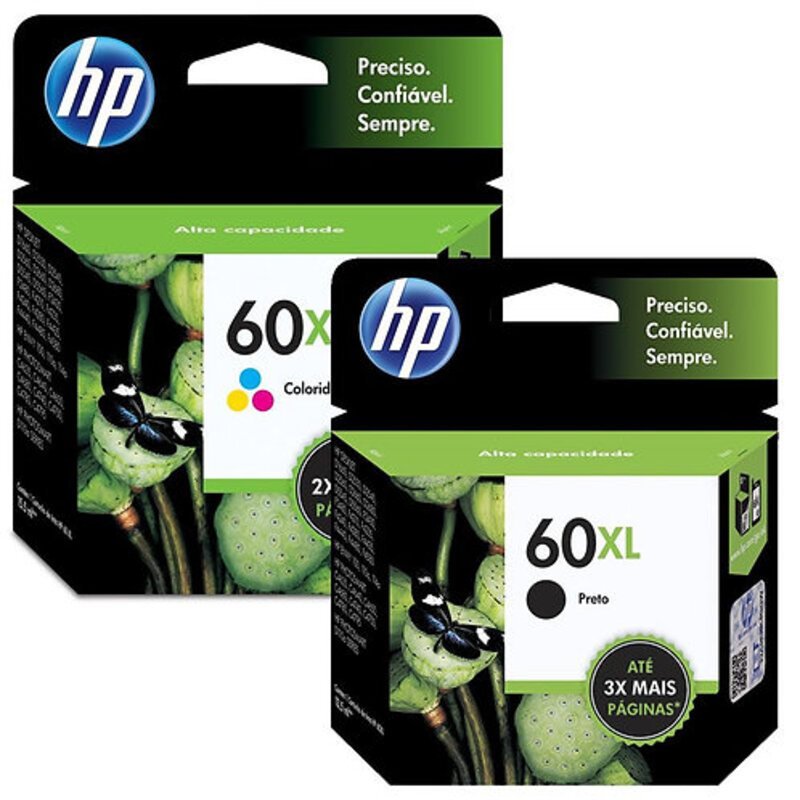 Kit Cartucho Hp 60xl Cc641wb Preto e Hp 60xl Cc644wb Color