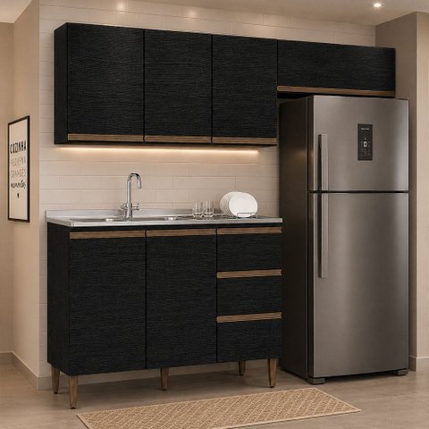 Armário de Cozinha Milão Modulada 3 Peças Menu Móveis Preto
