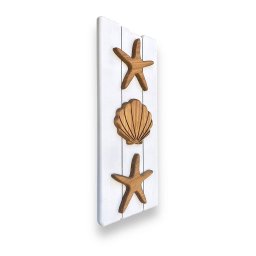 Quadro Decorativo Vertical Concha e Estrelas em Madeira Decoração Casa de Praia - 3