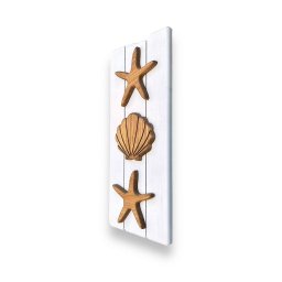 Quadro Decorativo Vertical Concha e Estrelas em Madeira Decoração Casa de Praia - 4