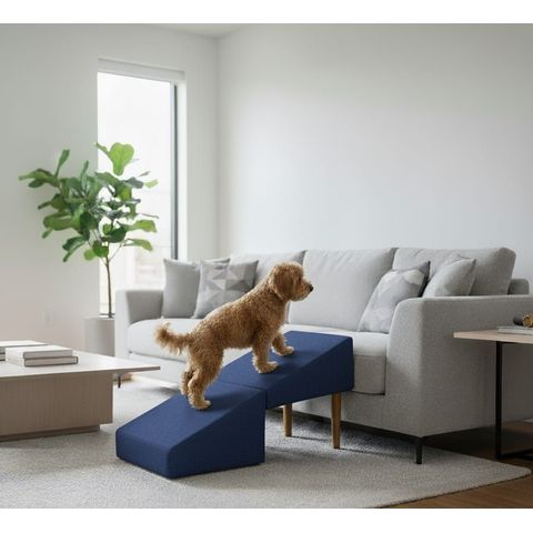 Rampa Pet Antiderrapante, Tecido Suede Azul