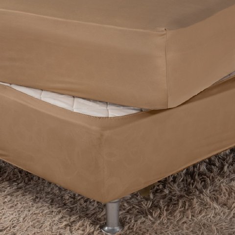 Saia Box Fit Cama King Capa com Elástico Malha Helanca Se Ajusta Ao Box 1 Pç:avelã Cáqui