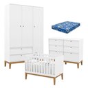 Ver imagem 1 de Quarto de Bebê Unique com Guarda-Roupa 3 Portas Cômoda 6 Gavetas MDF 136cm Branco Matic