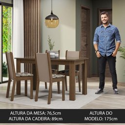 Conjunto Sala de Jantar Mesa Tampo de Vidro 4 Cadeiras Rustic/crema/bege Marrom Suzy Madesa - 4