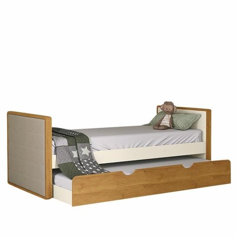 Cama Babá Tutto New com Auxiliar e Capitonê Off White/freijó - Matic Móveis