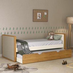 Cama Babá Tutto New com Auxiliar e Capitonê Off White/freijó - Matic Móveis - 2