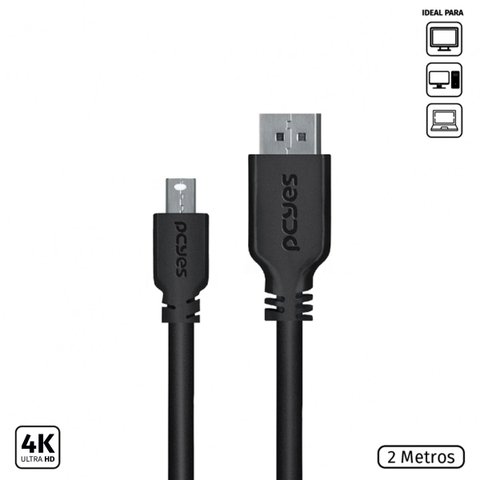 Cabo Mini Displayport Macho Para Displayport Macho V.1.2 28awg Puro Cobre 2 Metros - Pmddpm-2