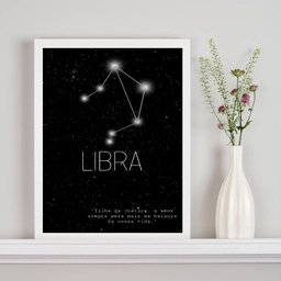Quadro Decorativo Constelação Signo Libra 33x24cm:madeira Branca - 1