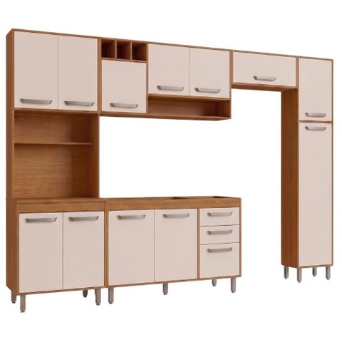 Cozinha Compacta 5 Peças 298x218 cm Balcao para Pia Malta Freijo Off Acetinado Poliman