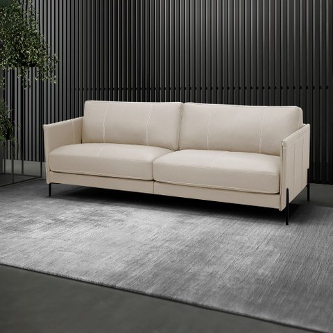 Sofá Decorativo Karine 3 Lugares Sala de Estar 240cm Pés em Aço Couro Bege G88 - Gran Belo