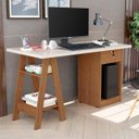 Ver imagem 7 de Mesa Escrivaninha para Escritório 1 Gaveta com Chave Boreal Off White/canela