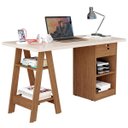 Ver imagem 1 de Mesa Escrivaninha para Escritório 1 Gaveta com Chave Boreal Off White/canela
