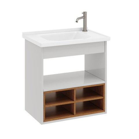 Gabinete Armario de Banheiro Alice com Nichos e Cuba - Branco Cedro