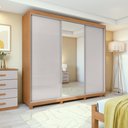 Ver imagem 1 de Guarda Roupa Casal 100% Mdf 3 Portas Elos com Espelho e Pés Amêndoa/off White