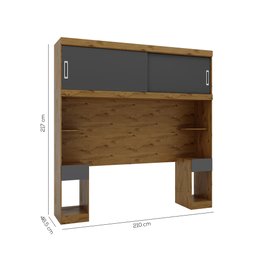 Nicho Aéreo Casal 2 Portas com Criado e Cabeceira Ipê Nobre Grafite Gênova Batrol - 3