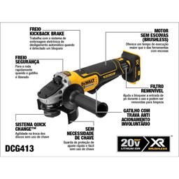 Esmerilhadeira Bateria 20v 4.1/2 2 Baterias e Bolsa Dcg413p2 Dewalt - 5