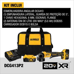 Esmerilhadeira Bateria 20v 4.1/2 2 Baterias e Bolsa Dcg413p2 Dewalt - 4