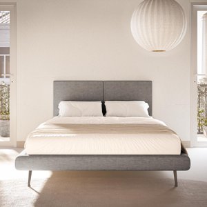 Cama King Casal Amsterdã Linho com Cabeceira Moderna C/ Pé Eucalipto:linho Cinza-escuro