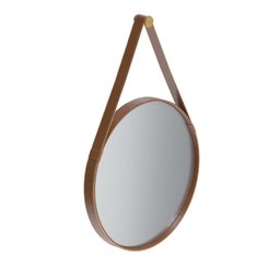 Espelho Redondo Alça em Couro Sintético Preto Aqua Mais - 1