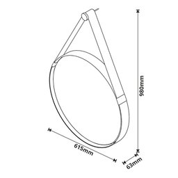 Espelho Redondo Alça em Couro Sintético Preto Aqua Mais - 8
