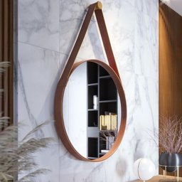 Espelho Redondo Alça em Couro Sintético Preto Aqua Mais - 2