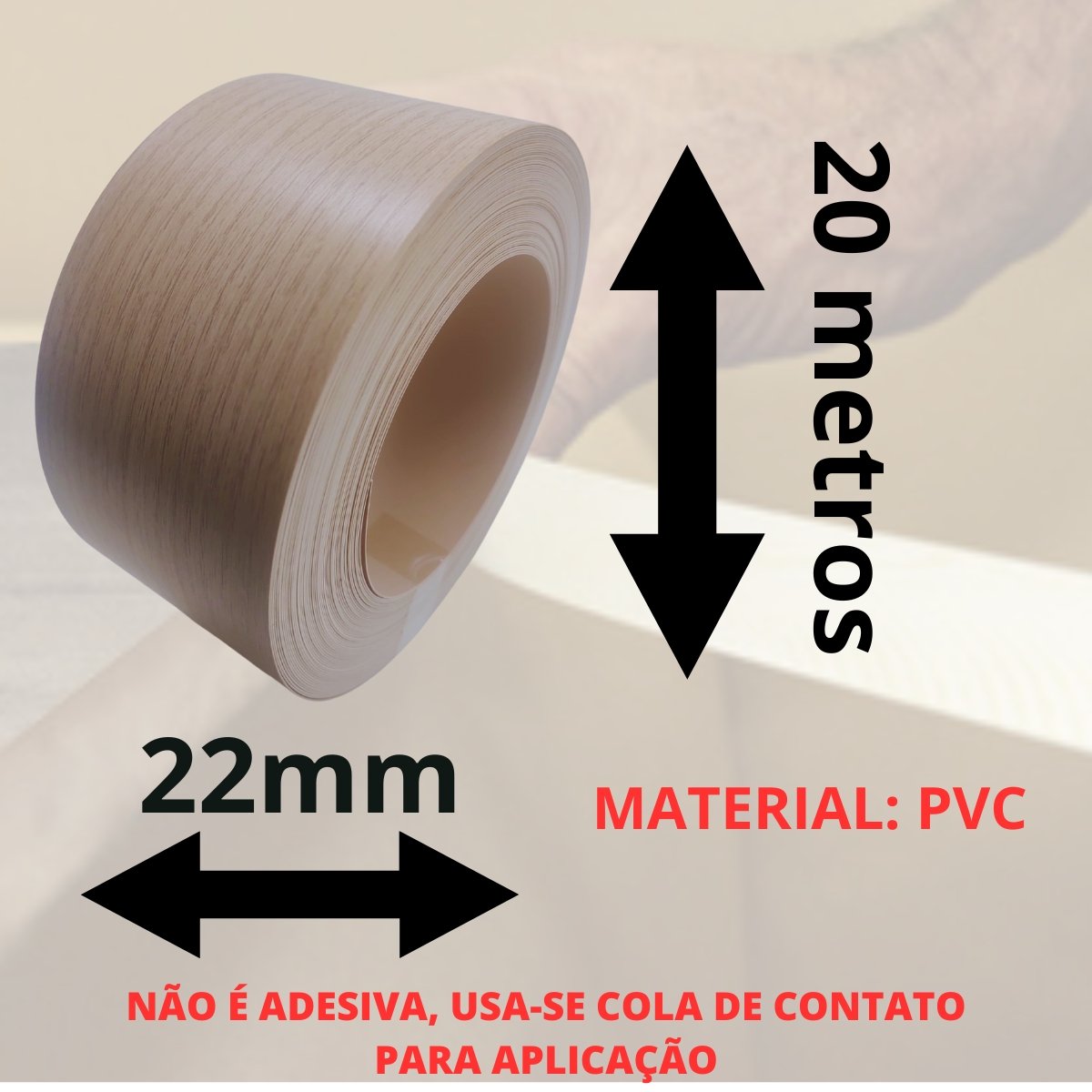 Fita de Borda Pvc Madeirado Carvalho Natural Guararapes 22mm X 20m Moveis Acabamento - 3