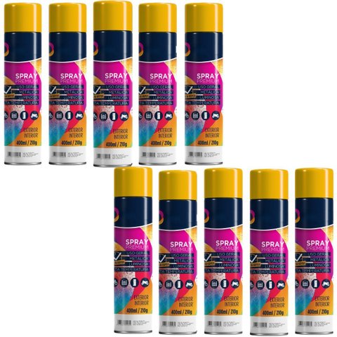 Tinta Spray 400ml Amarelo Uso Geral em Aço Ferro Gesso Couro Cerâmica | Universo | Kit 10 Un