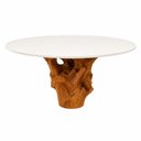 Ver imagem 2 de Mesa Jantar Redonda 4 Lugares 115cm Base de Raiz Natural com Tampo Cor:Off White e Raiz Natural