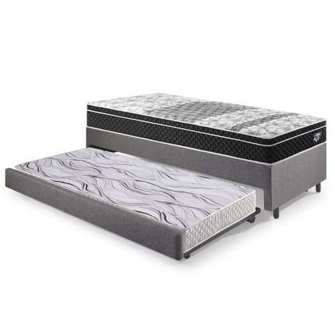 Bicama Box Solteiro Linho 88x188x28 Cm com Colchão Gransleep Molas Verticoil