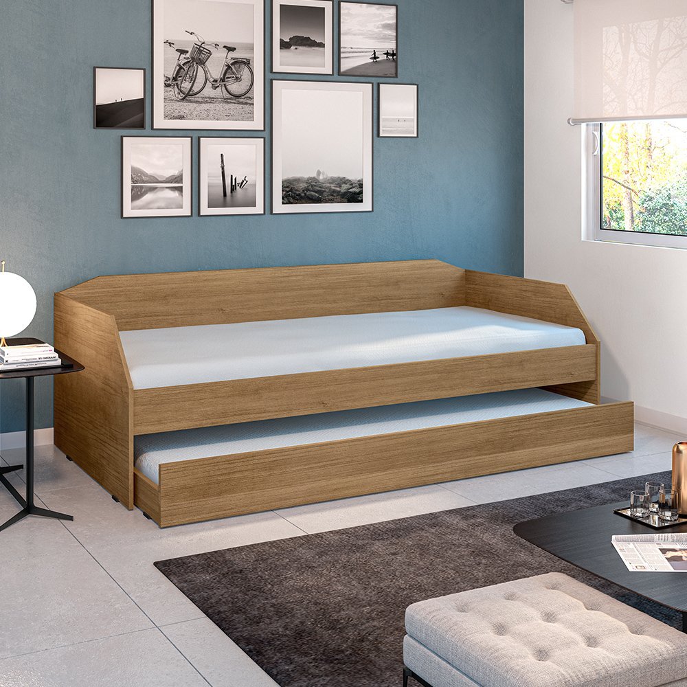 Bicama Solteiro Duo Luxo com Cama Auxiliar em Mdf Premium Amendoa - 3