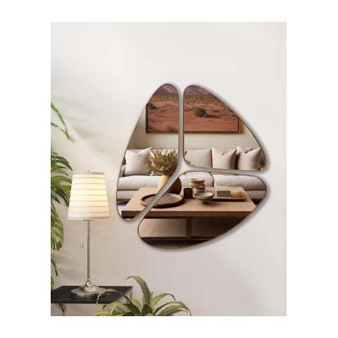 Espelho Decorativo Orgânico 10 com Moldura Lâmina de Madeira