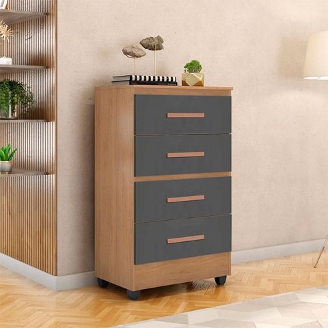 Cômoda Ambiente Lite 4 Gavetas Nature Cinza – Móveis Leão