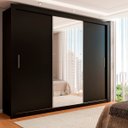 Ver imagem 1 de Guarda-roupa Casal Carol 3 Portas de Correr com Espelho 4 Gavetas Preto - Panorama Móveis