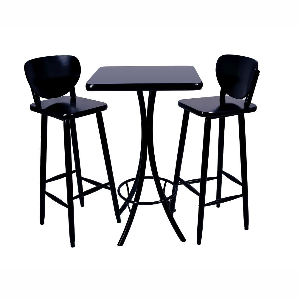 Conjunto Mesa Bistrô Alta Quadrada Preta em Madeira + 2 Banquetas - Preto - 1