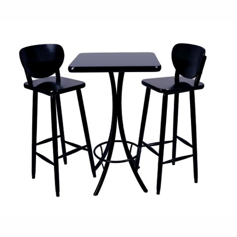 Conjunto Mesa Bistrô Alta Quadrada Preta em Madeira + 2 Banquetas - Preto