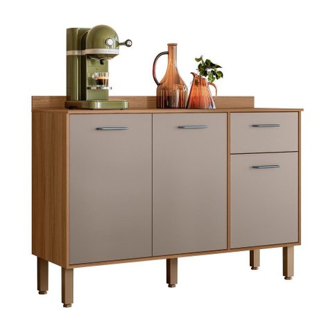 Balcão Cozinha Paolla 120cm 3 Portas 1 Gaveta Ipê/fendy - Nicioli