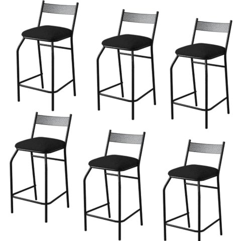 Kit 6 Banquetas Gourmet para bancada ou cozinha Ibiza-Corino Preto
