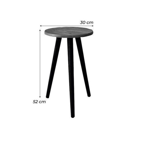Mesa Lateral Redonda com Pé Palito de Madeira Carvalho e Preto
