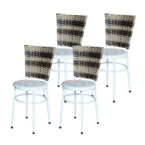 4 Cadeiras Brancas para Mesa Hawai Cappuccino Premium Assento Floral:floral Areia