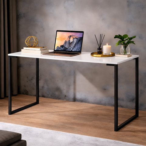 Mesa Escrivaninha Industrial 90cm Computador Notebook Home Office Escritório Estudo Off White-Preto