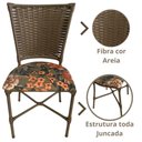Ver imagem 2 de 4 Cadeiras Vivara Mesa Jantar Estofada Cozinha Fibra Sintética Areia Assento Floral Laranja