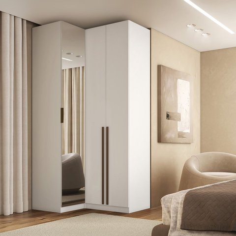 Guarda Roupa de Canto 3 Portas 1 Espelho Altezza Trend Belmax:branco