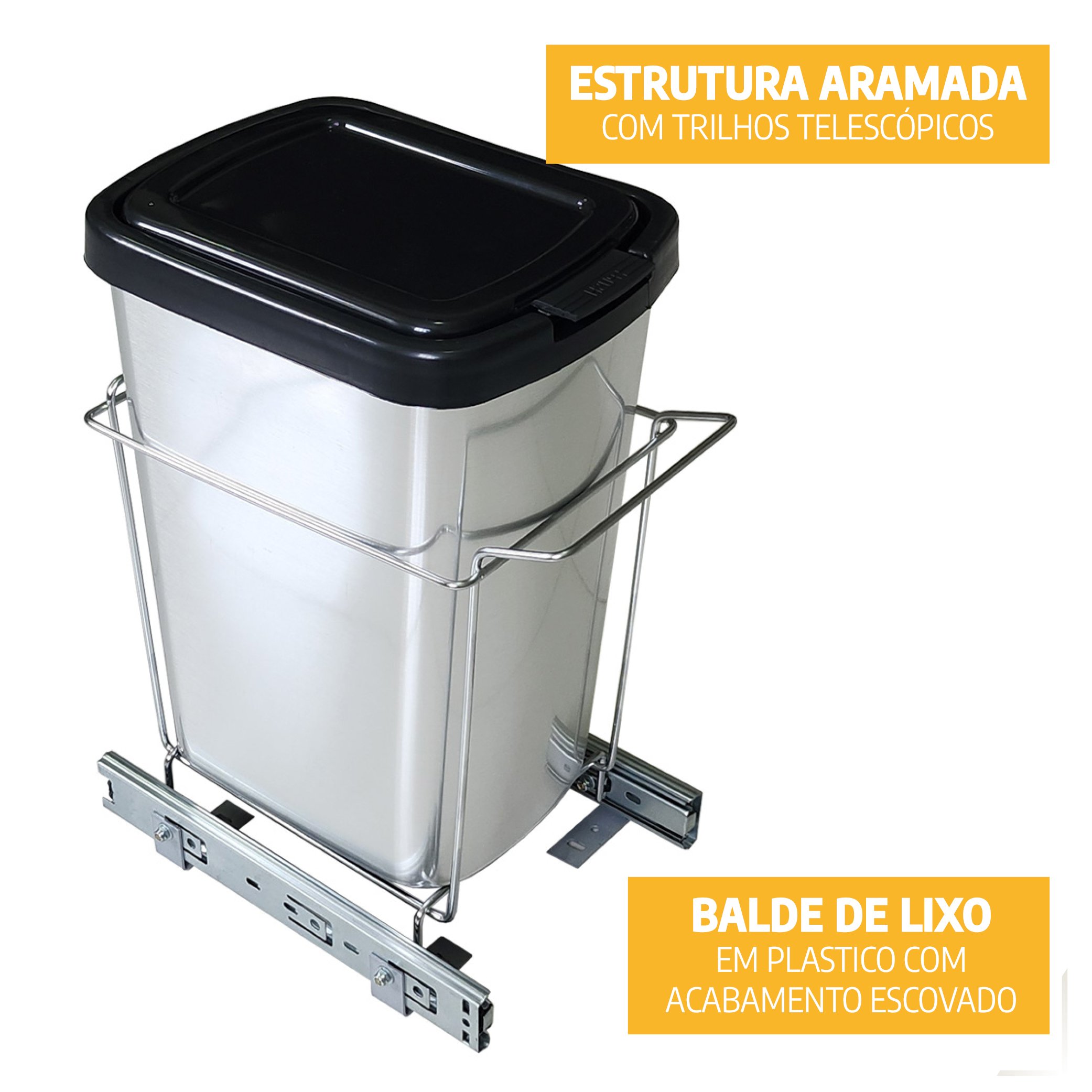 Lixeira de Base Deslizante Simples Escovada Prata 9l - 3