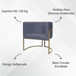 Kit 2 Poltronas Decorativa Recepção Luna Suede Cores Base de Ferro Champagne - 3