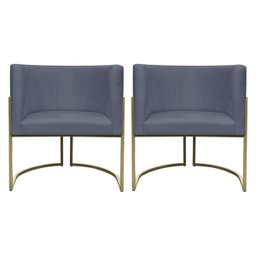 Kit 2 Poltronas Decorativa Recepção Luna Suede Cores Base de Ferro Champagne - 1