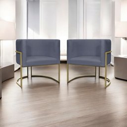 Kit 2 Poltronas Decorativa Recepção Luna Suede Cores Base de Ferro Champagne - 2