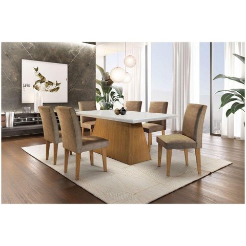 Conjunto Sala de Jantar Luna 6 Cadeiras Off White