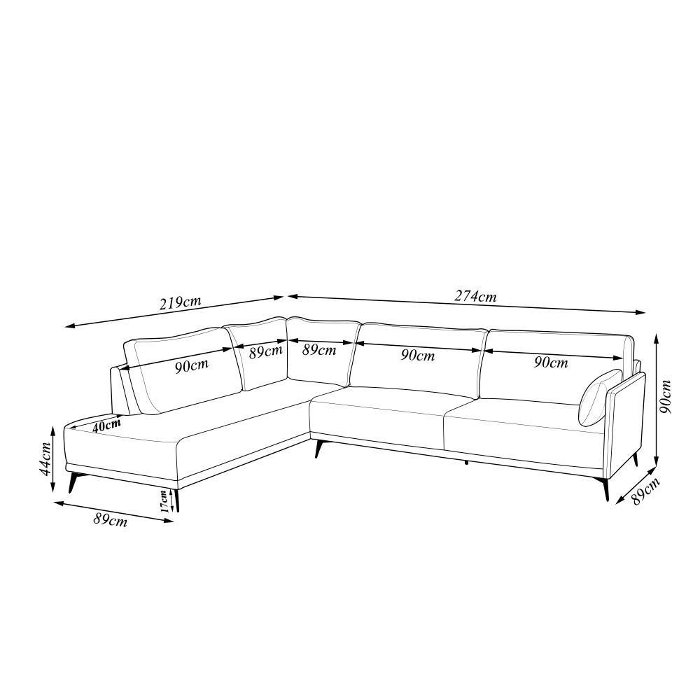 Sofá Sala de Estar de Canto em L Bipartido Desing Moderno 274cm