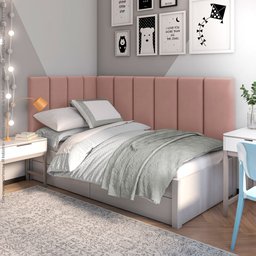 Conjunto Cabeceira Painel Estofada para Cama de Solteiro - Rosê - 2